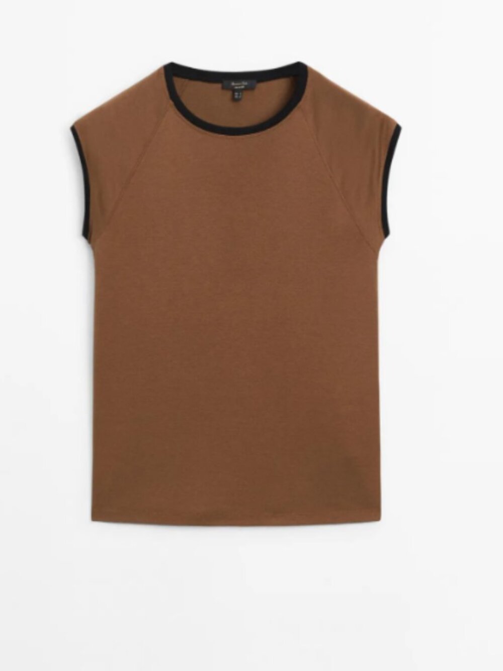 Massimo Dutti Brown Short Sleeve Tee with Black Trim